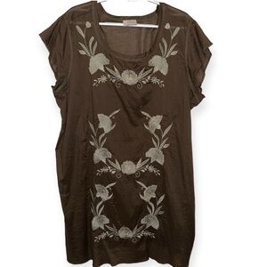Wrap London Brown Tunic Dress with Cream Embroidery